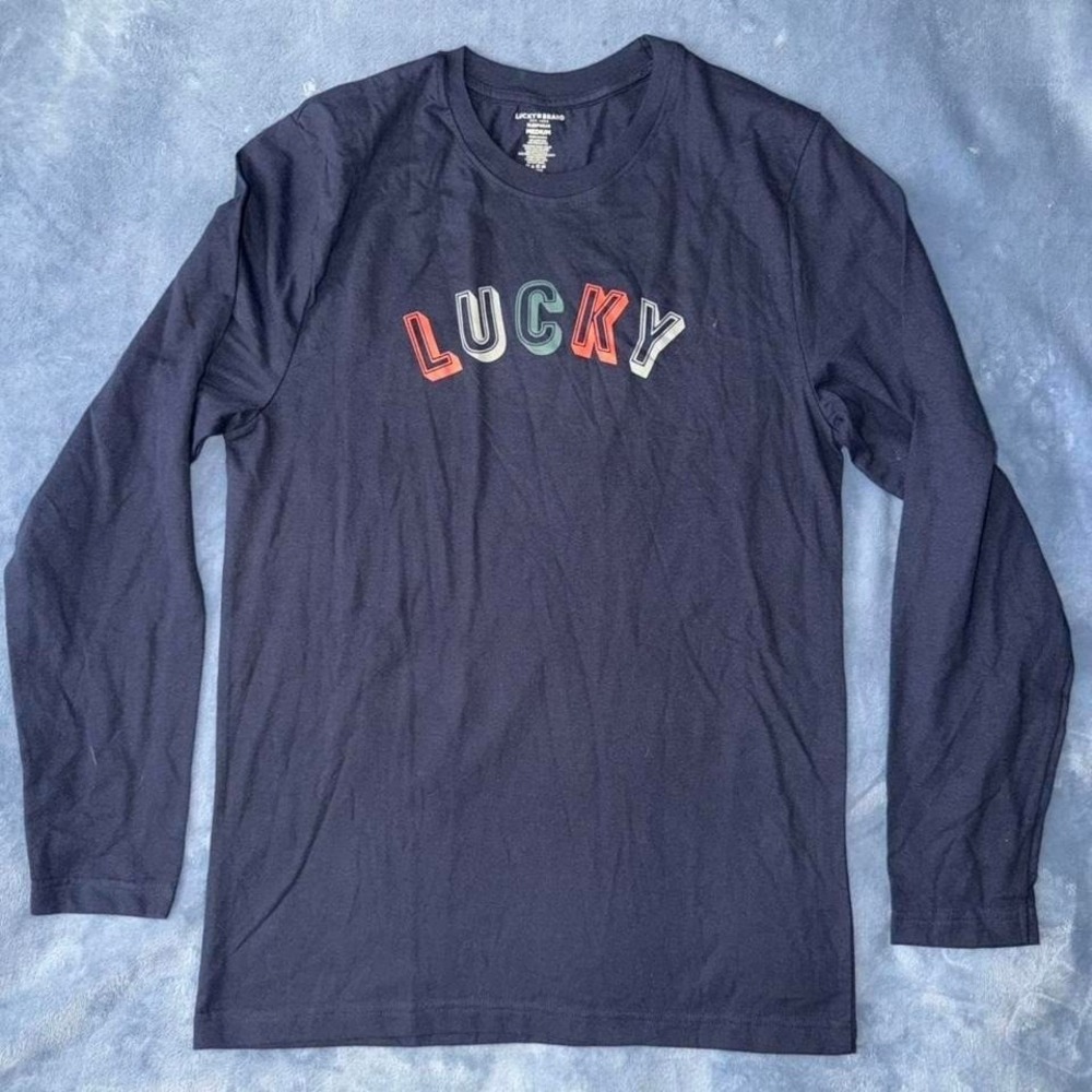 Lucky Brand black long sleeve shirt with multicoloured logo. Men‎ Size M
